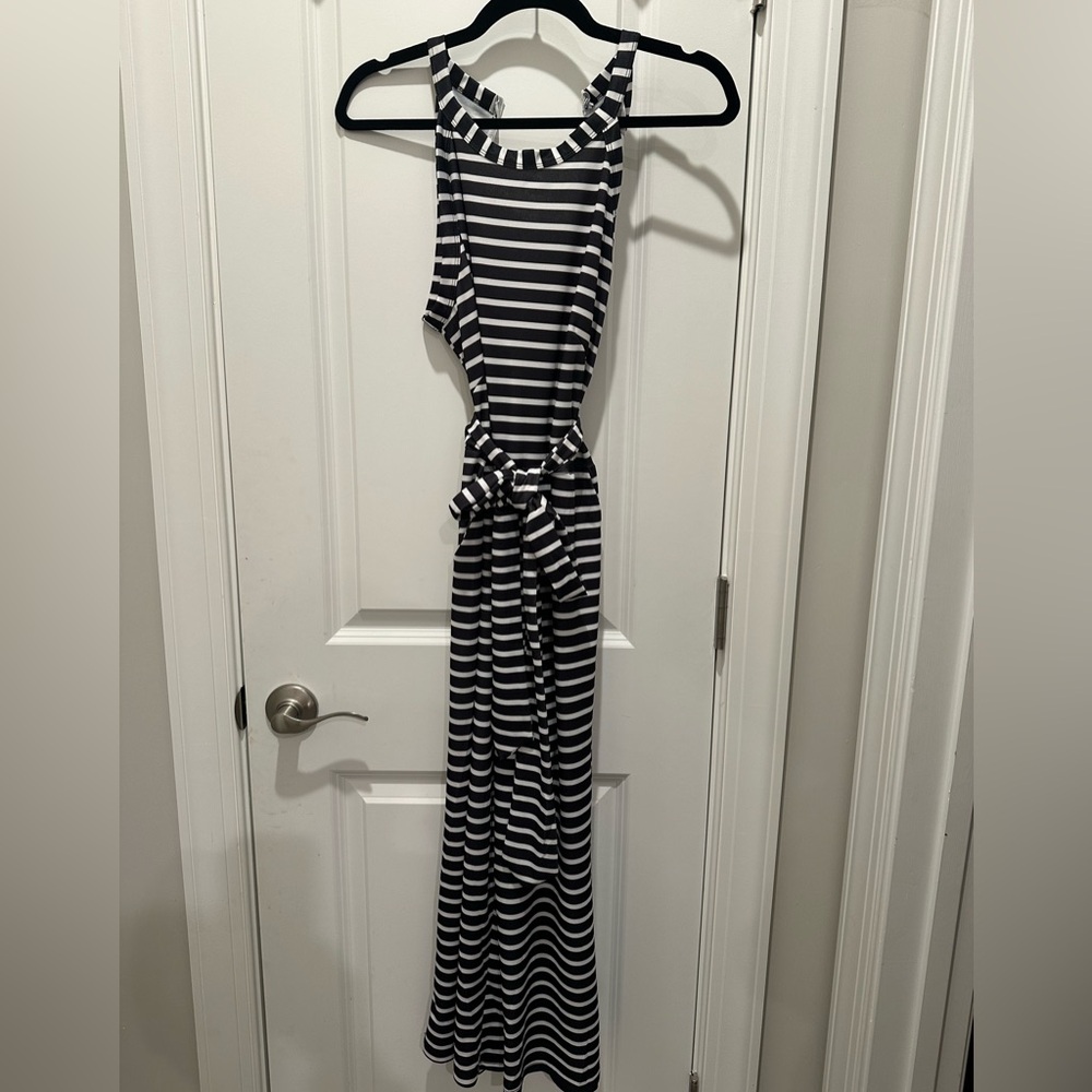 ePretty Black & White Striped Sleeveless Jumpsuit